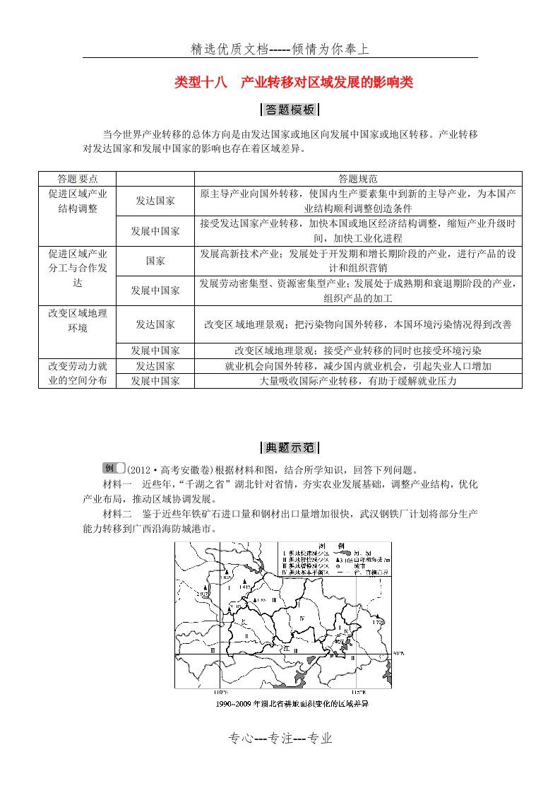 高考地理二轮复习--第2部分-非选择题突破模板-类型十八-产业转移对区域发展的影响类(共6页)