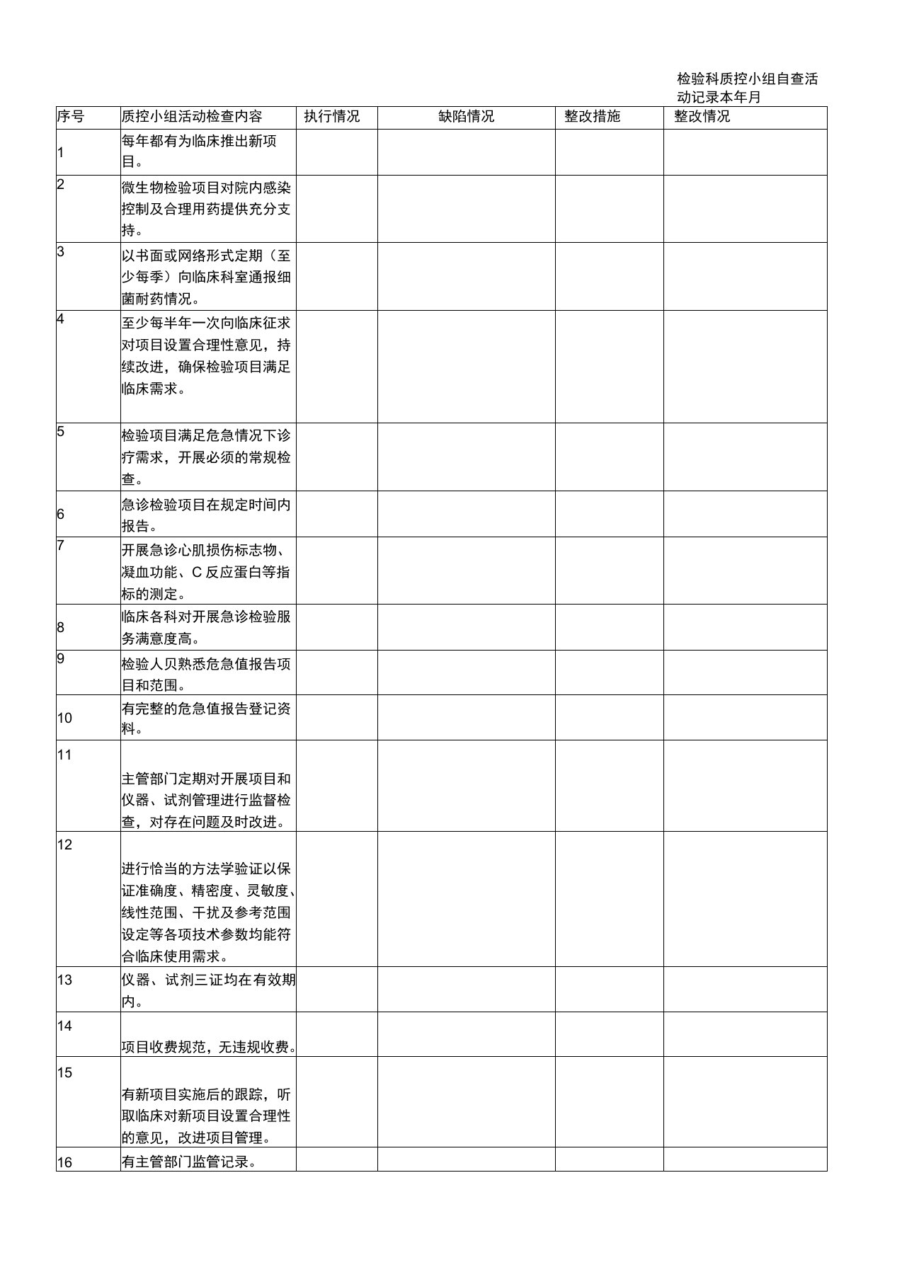 二甲医院检验科质控小组自查活动记录本