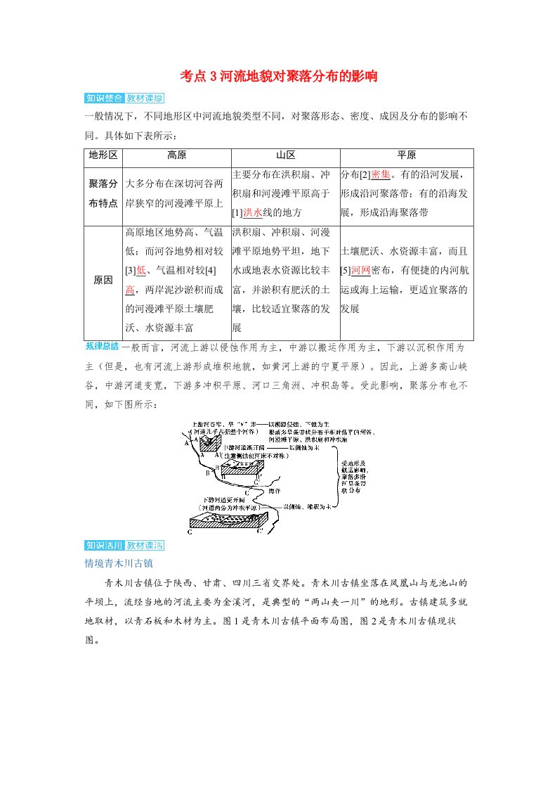 备考2024届高考地理一轮复习讲义第一部分自然地理第五章地表形态的塑造第4讲河流地貌的发育考点3河流地貌对聚落分布的影响