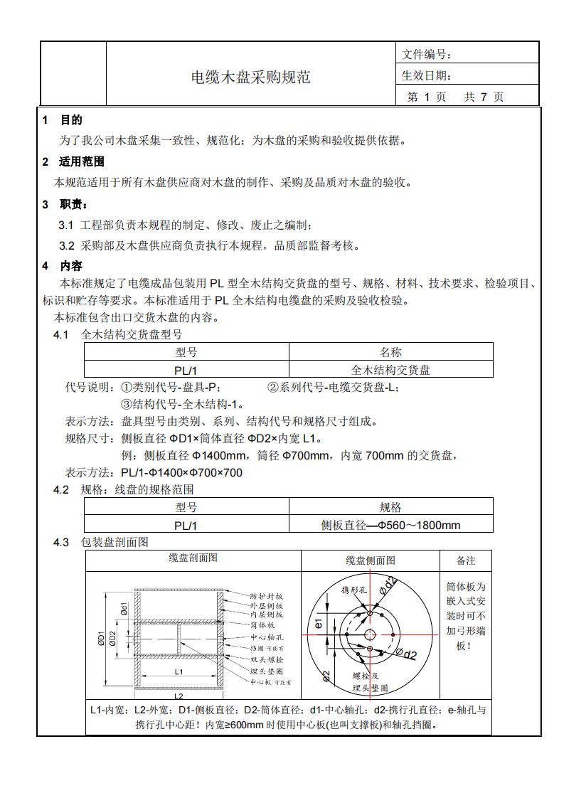 电缆木盘采购规范