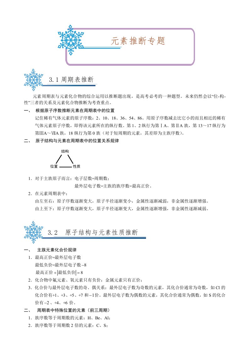 高一化学元素推断专题