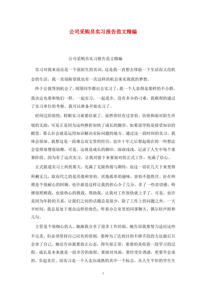 精选公司采购员实习报告范文精编