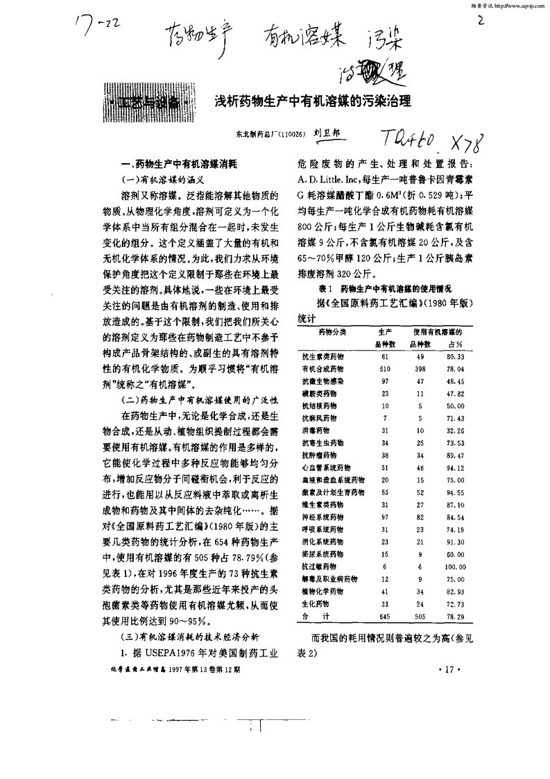 浅析药物生产中有机溶媒的污染治理.pdf