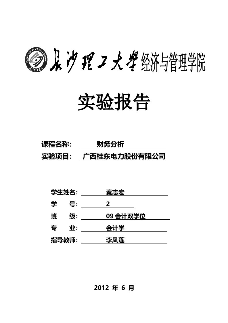 广西桂东电力股份有限公司财务分析报告