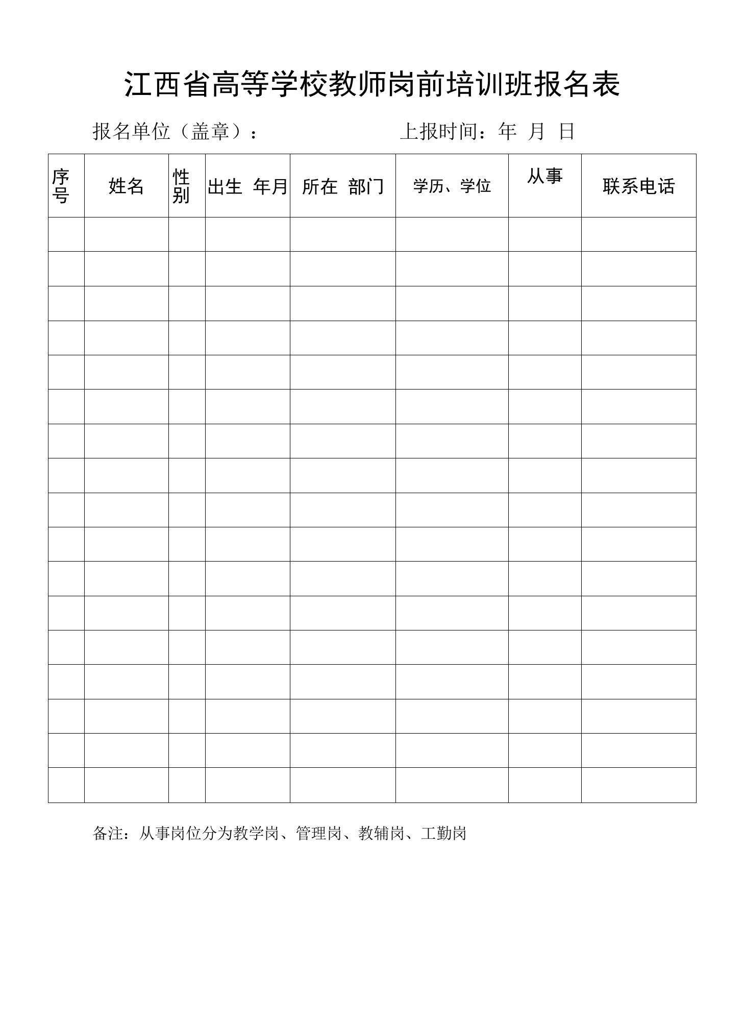 教师岗前培训班报名表