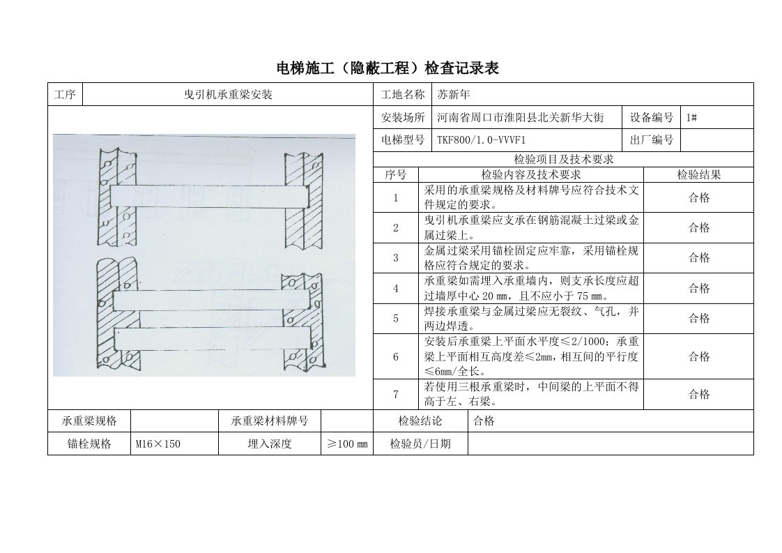 电梯安装隐蔽工程验收记录表