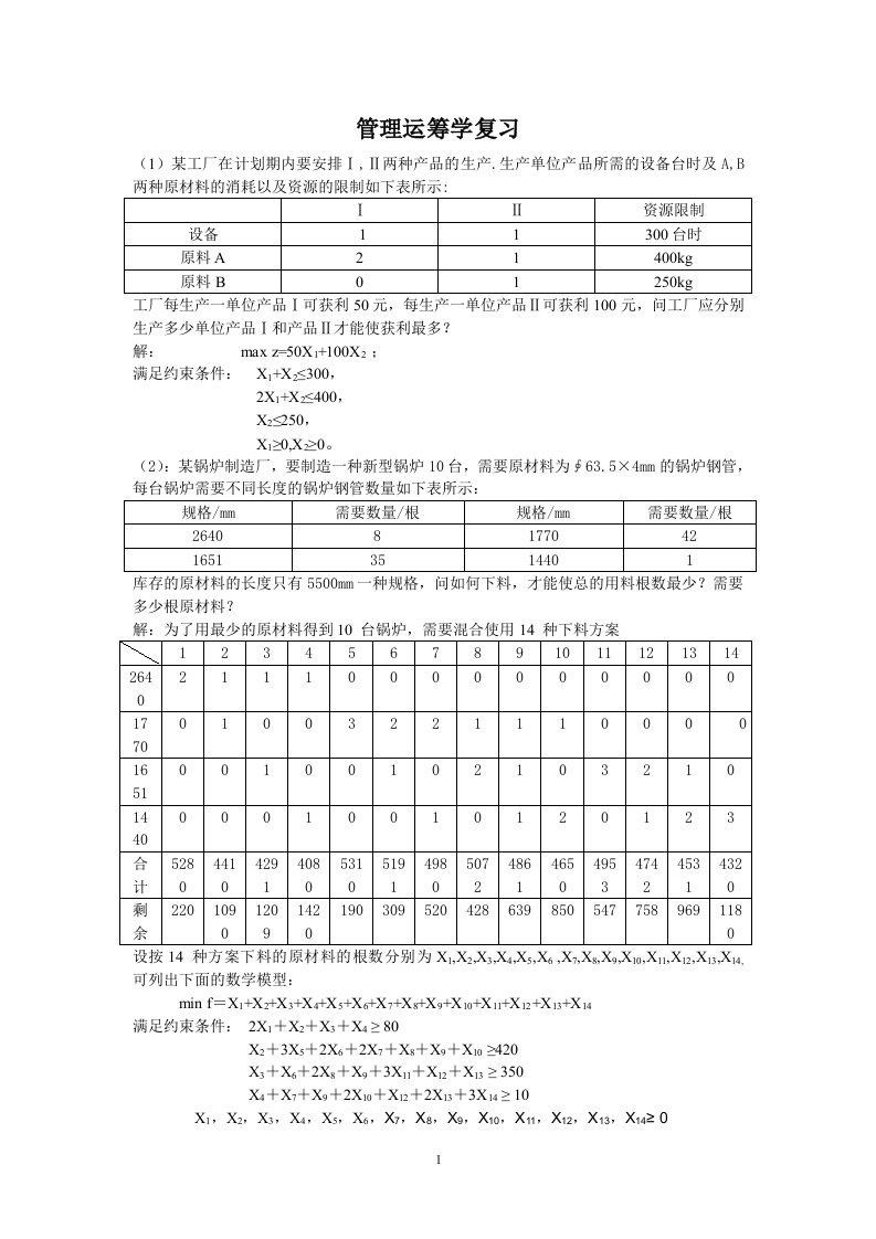 管理运筹学复习