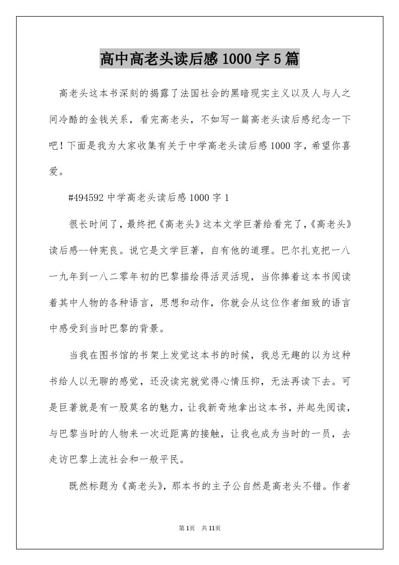 高中高老头读后感1000字5篇