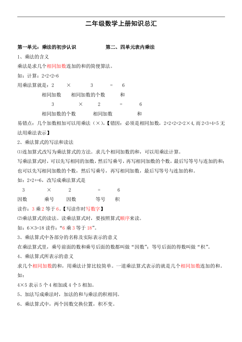 (完整)青岛版二年级数学上册知识总汇