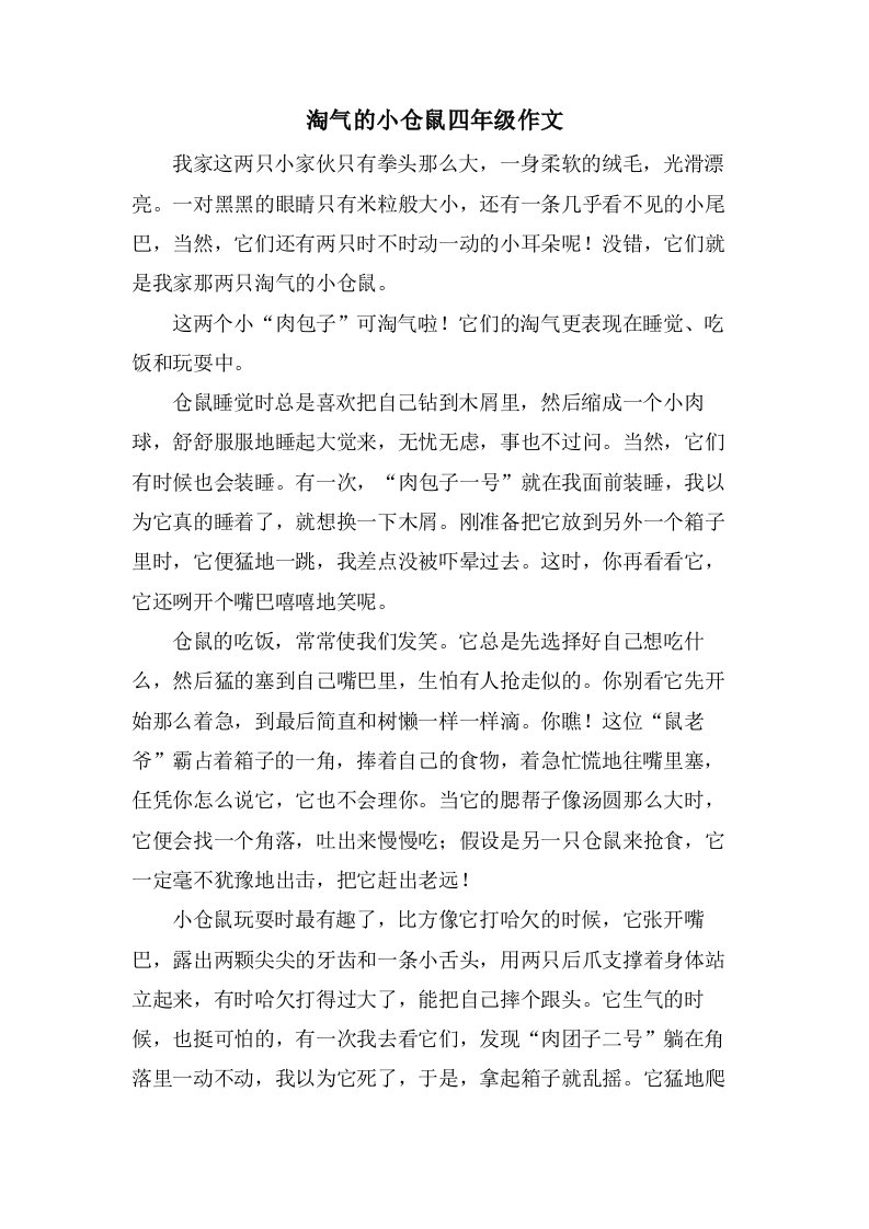 淘气的小仓鼠四年级作文