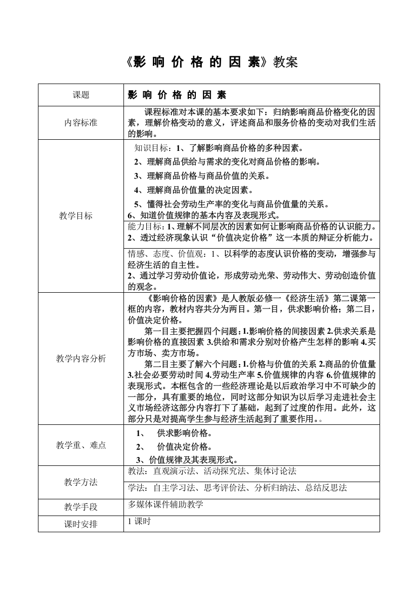 影响价格的因素教学设计