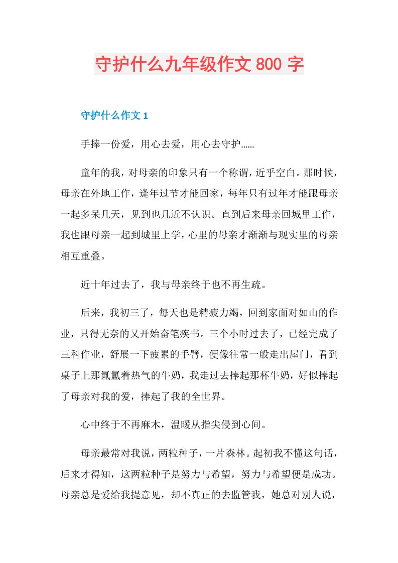 守护什么九年级作文800字