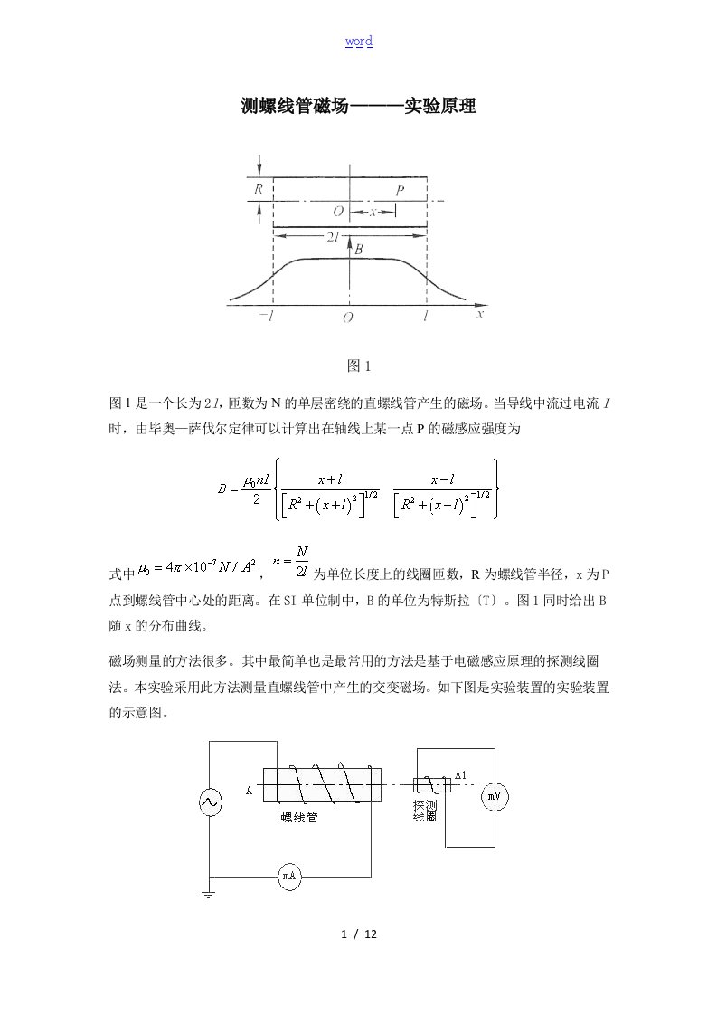 测螺线管磁场实验报告材料