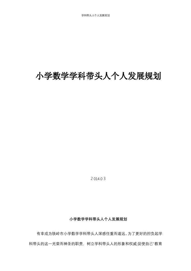 学科带头人个人发展规划