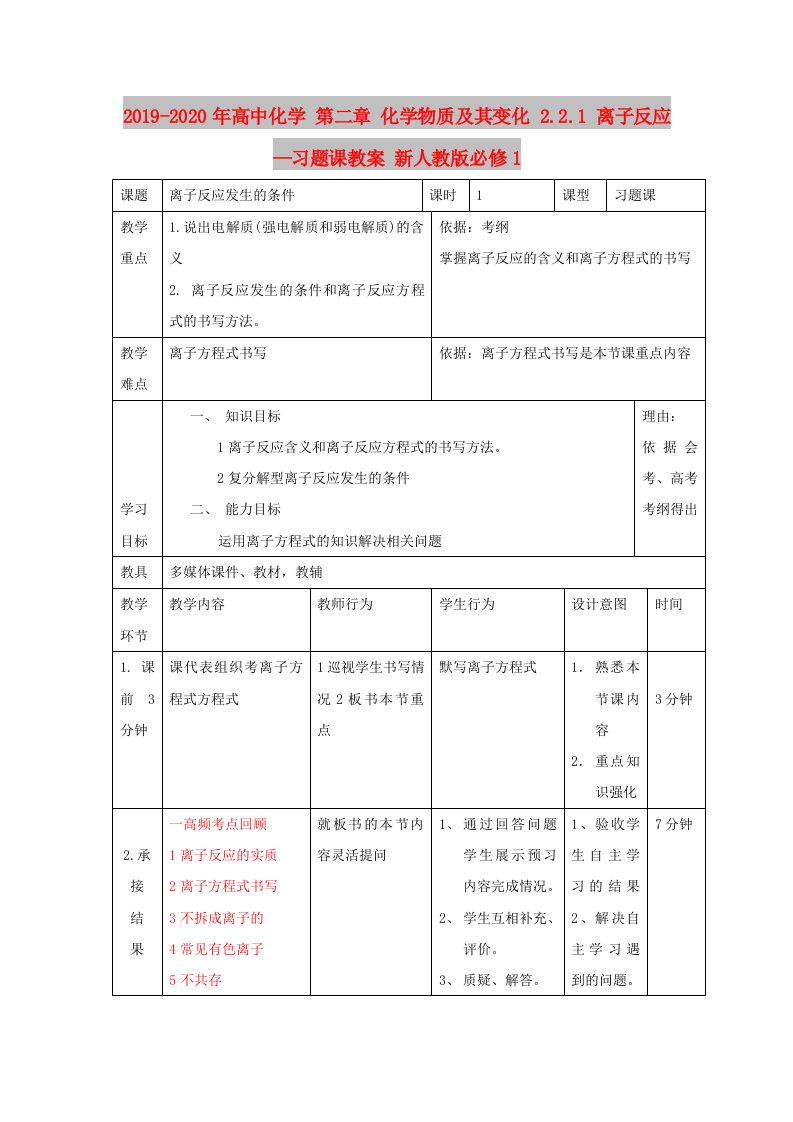 2019-2020年高中化学