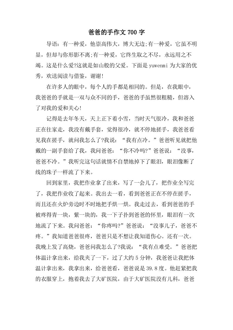 爸爸的手作文700字