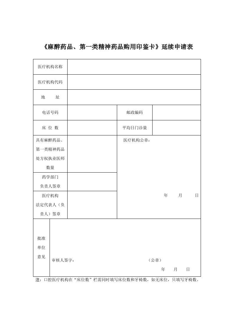 麻醉药品印鉴卡延续申请表