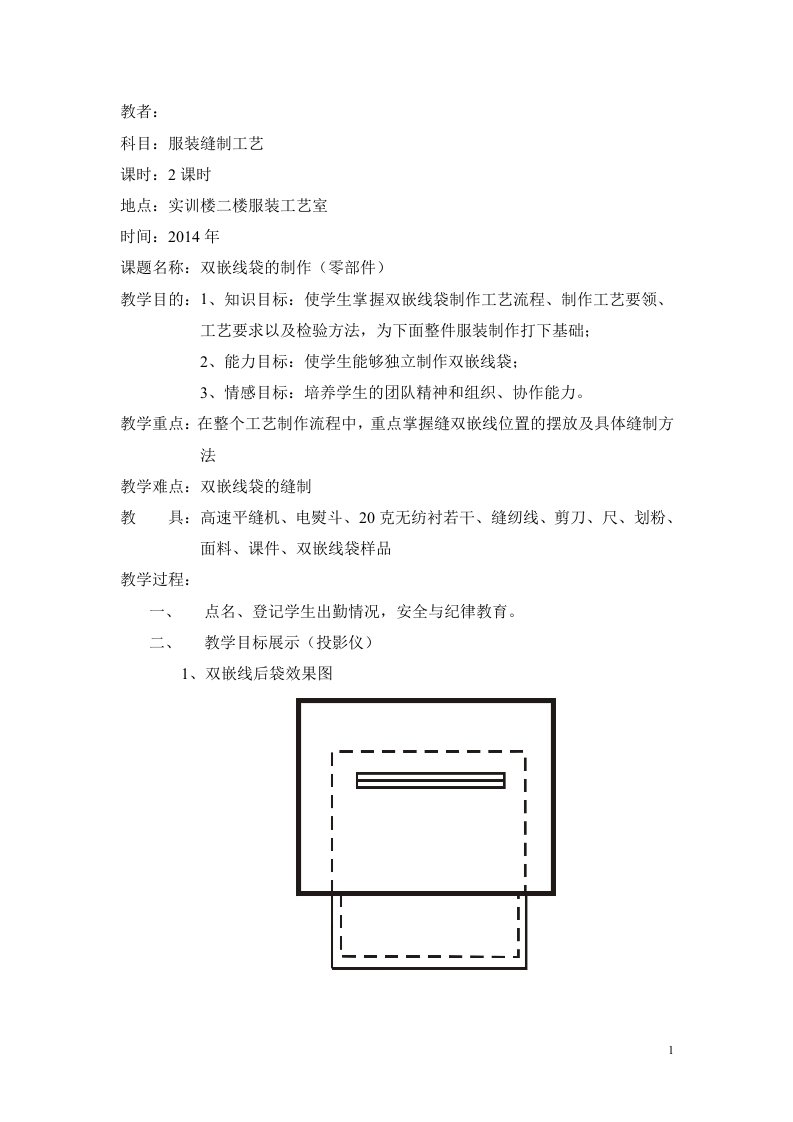 服装双嵌线袋的制作(零部件)教案