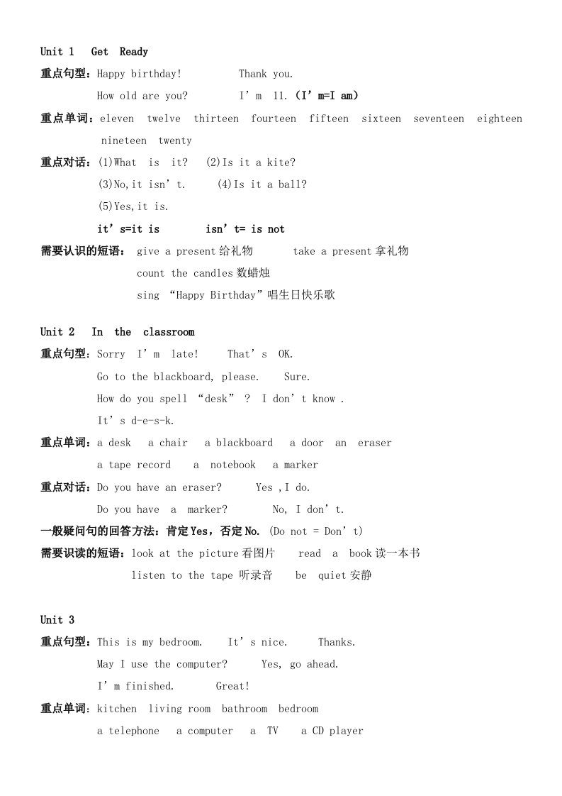 苏教版小学英语三年级下复习资料