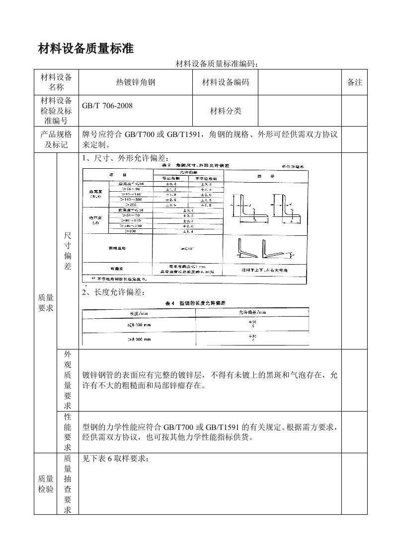 热镀锌角钢技术标准