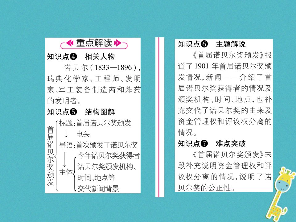 毕节专版八年级语文上册第一单元2首诺贝尔奖颁发习题课件新人教版