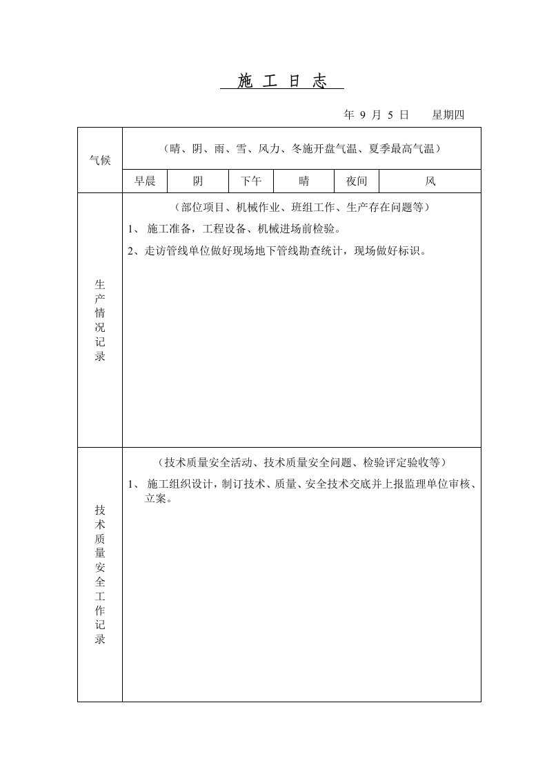 给水工程施工日志