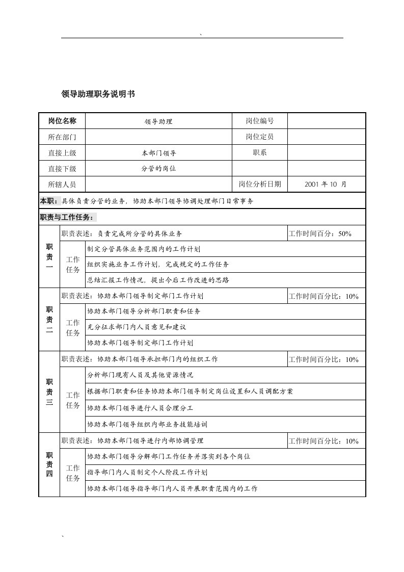 航材院领导助理职务说明书