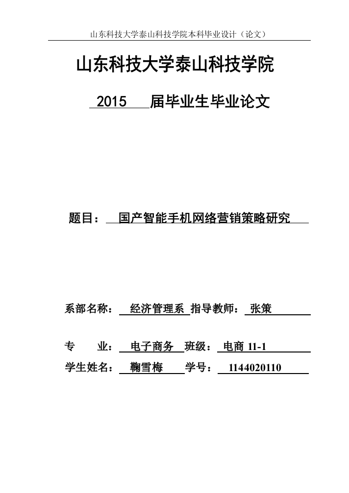 本科毕业论文---国产智能手机网络营销策略研究正文