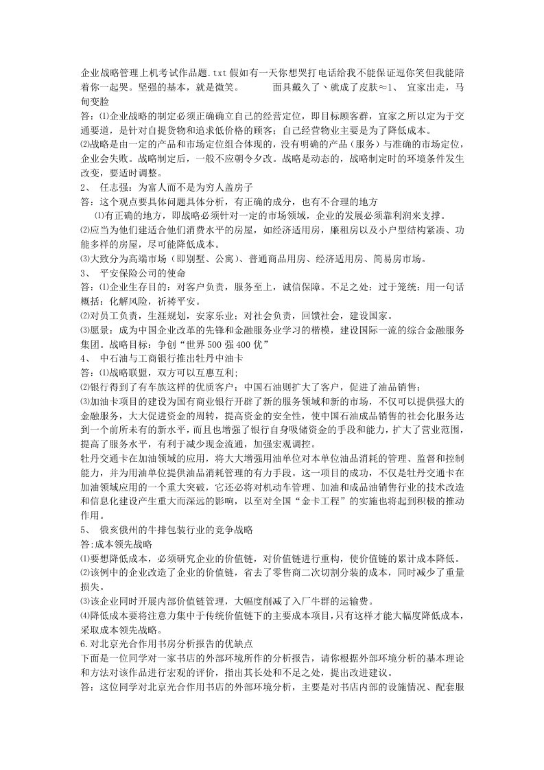 企业战略管理上机考试作品题