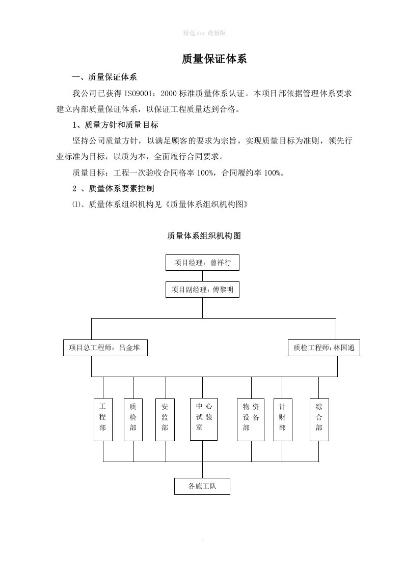 质量保证体系文字说明