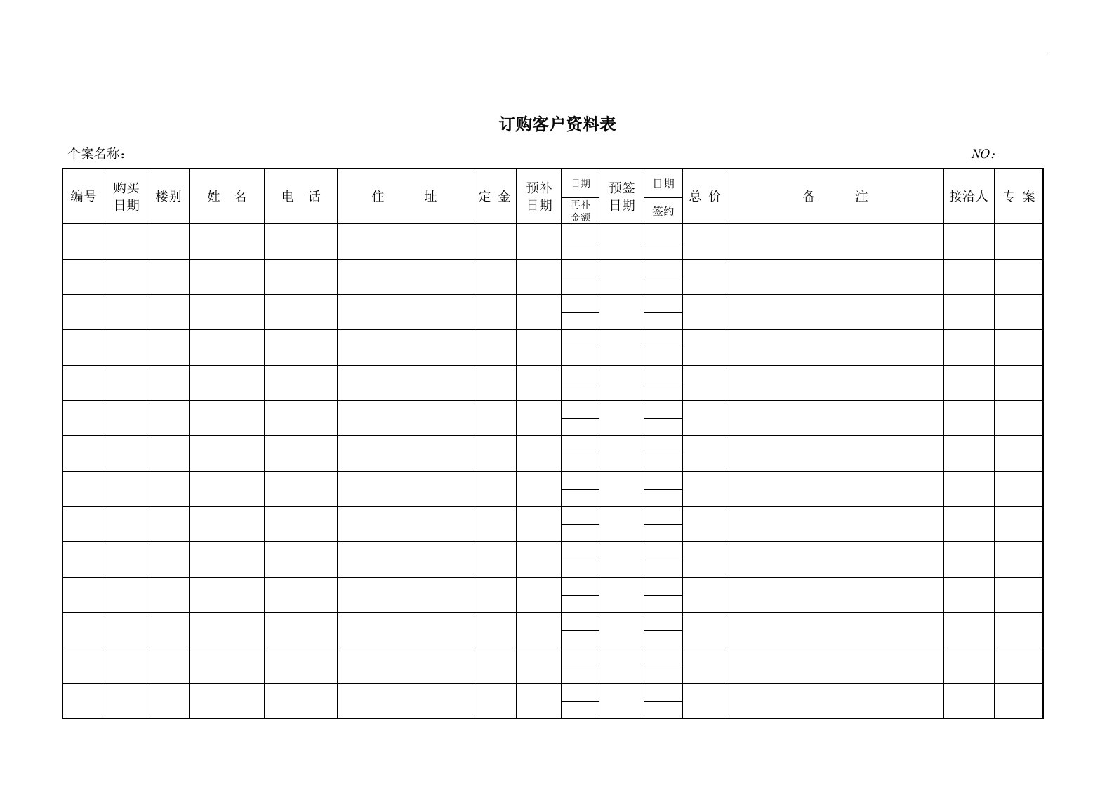 【管理精品】订购客户资料表