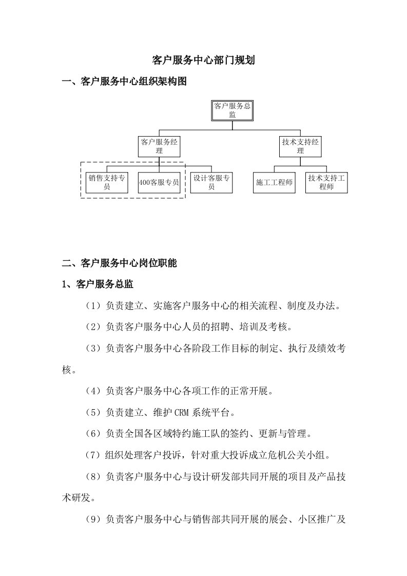 客户服务中心部门规划与职责