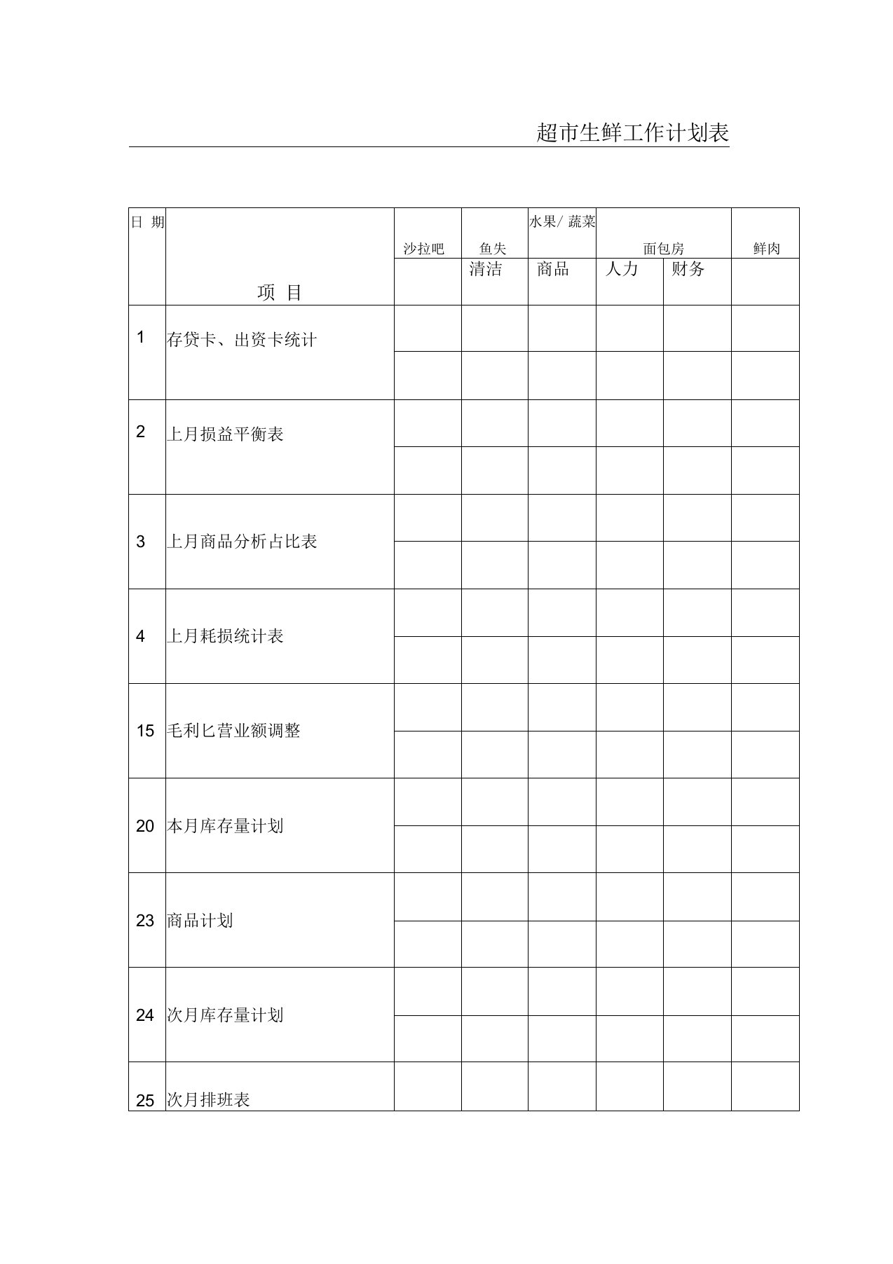 超市生鲜工作计划表