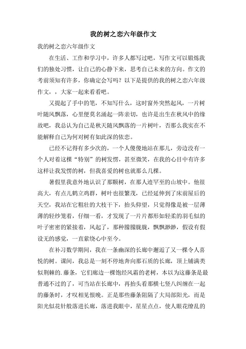 我的树之恋六年级作文