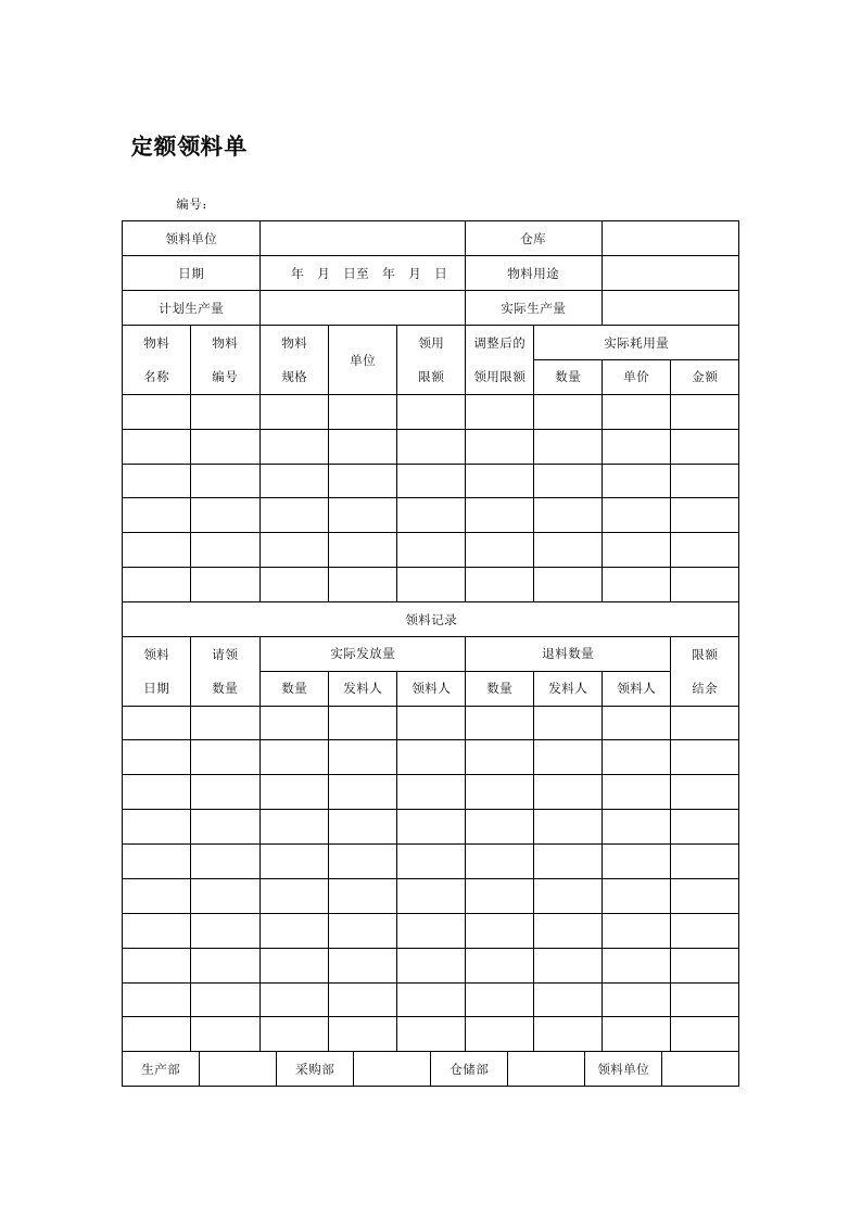 定额领料单