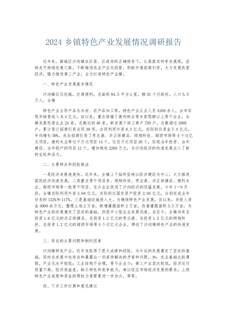 总结报告2024乡镇特色产业发展情况调研报告