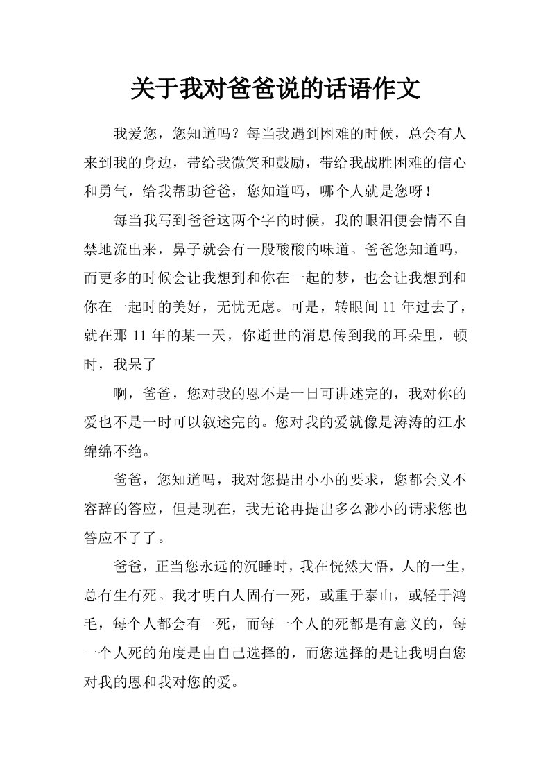 关于我对爸爸说的话语作文