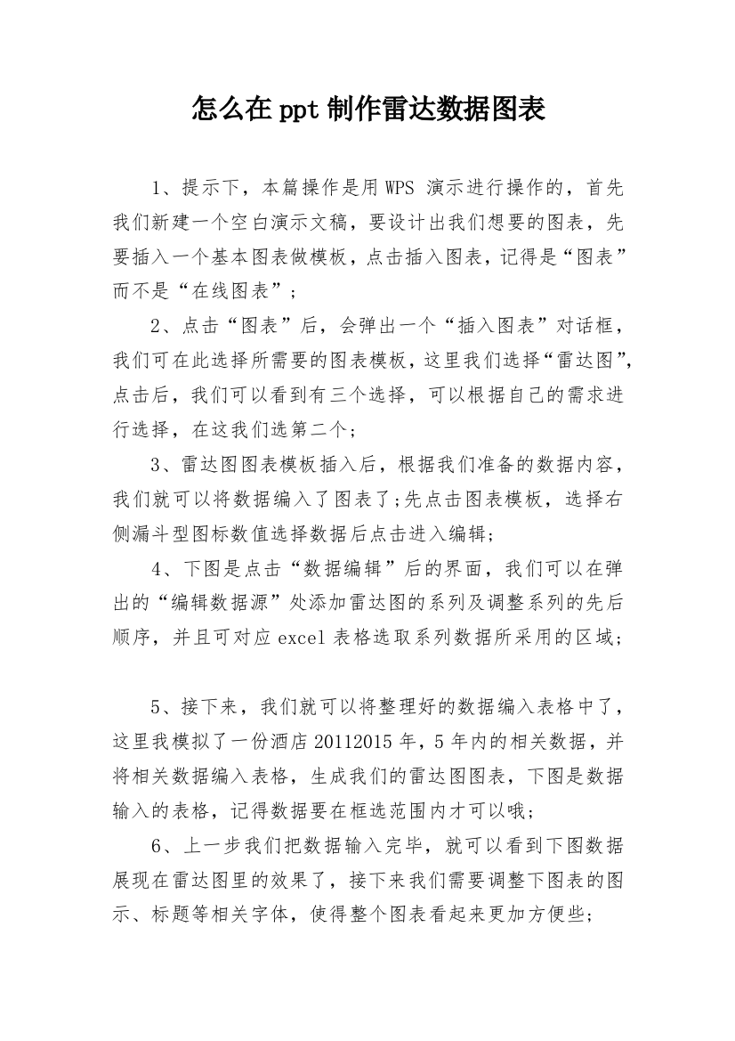 怎么在ppt制作雷达数据图表