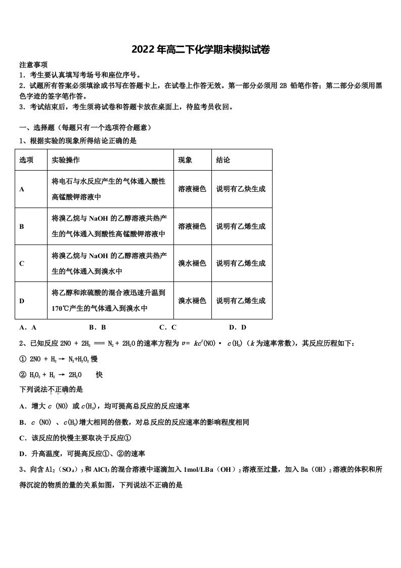 2022年上海市上海理工大学附属中学化学高二下期末质量检测试题含解析