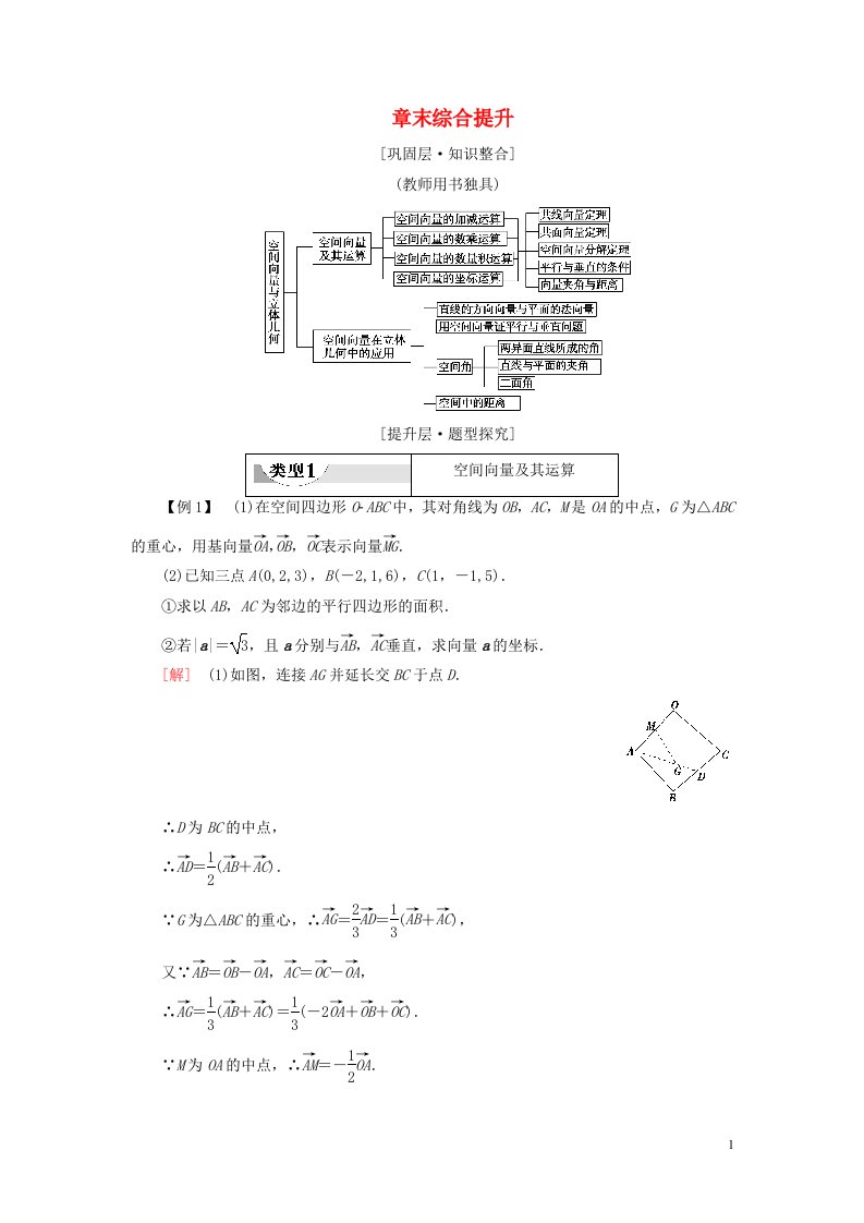 2020_2021学年新教材高考数学第1章空间向量与立体几何章末综合提升教案新人教B版选择性必修第一册