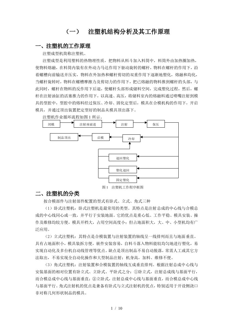 一注塑机结构分析及其工作原理