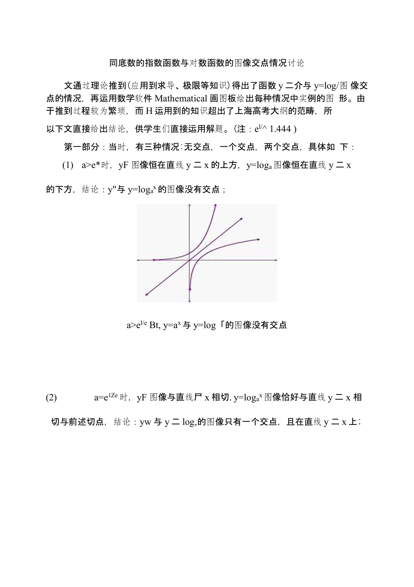 同底数的指数函数与对数函数的图像交点情况讨论