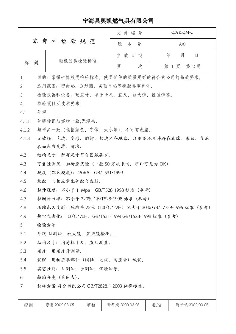 硅橡胶类检验标准