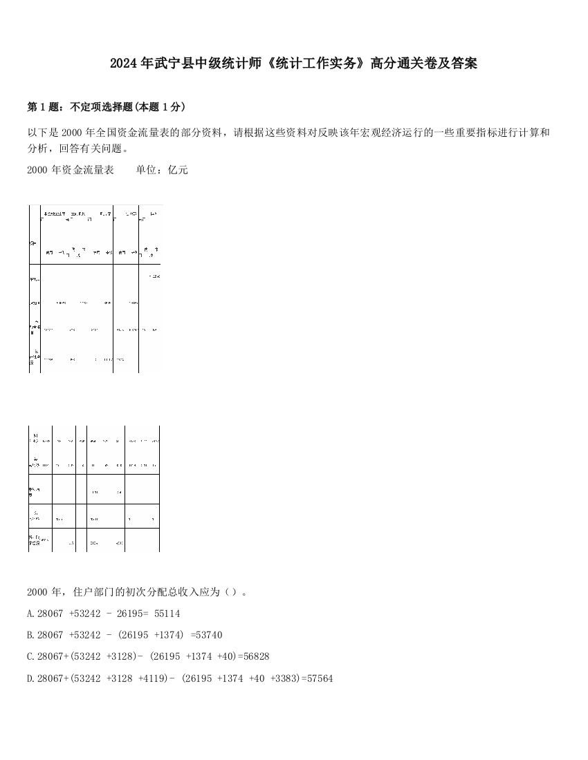 2024年武宁县中级统计师《统计工作实务》高分通关卷及答案