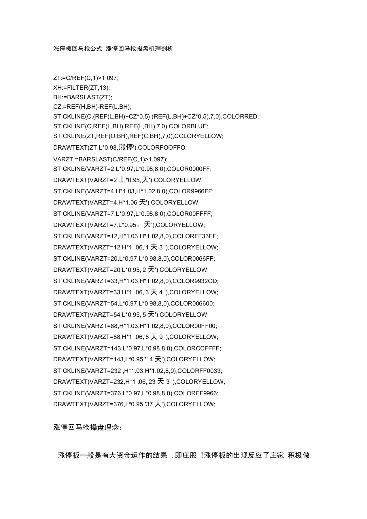 涨停板回马枪公式涨停回马枪操盘机理剖析