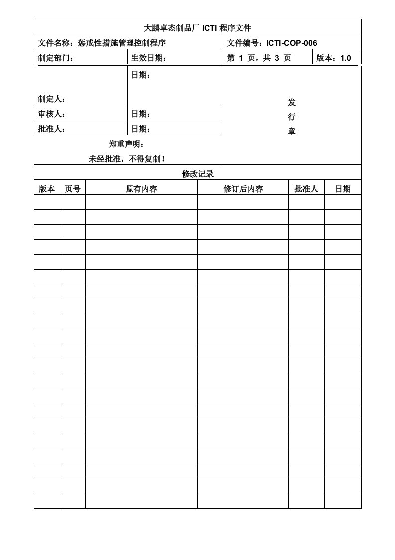 【管理精品】ICTI-COP-006惩戒性措施管理控制程序