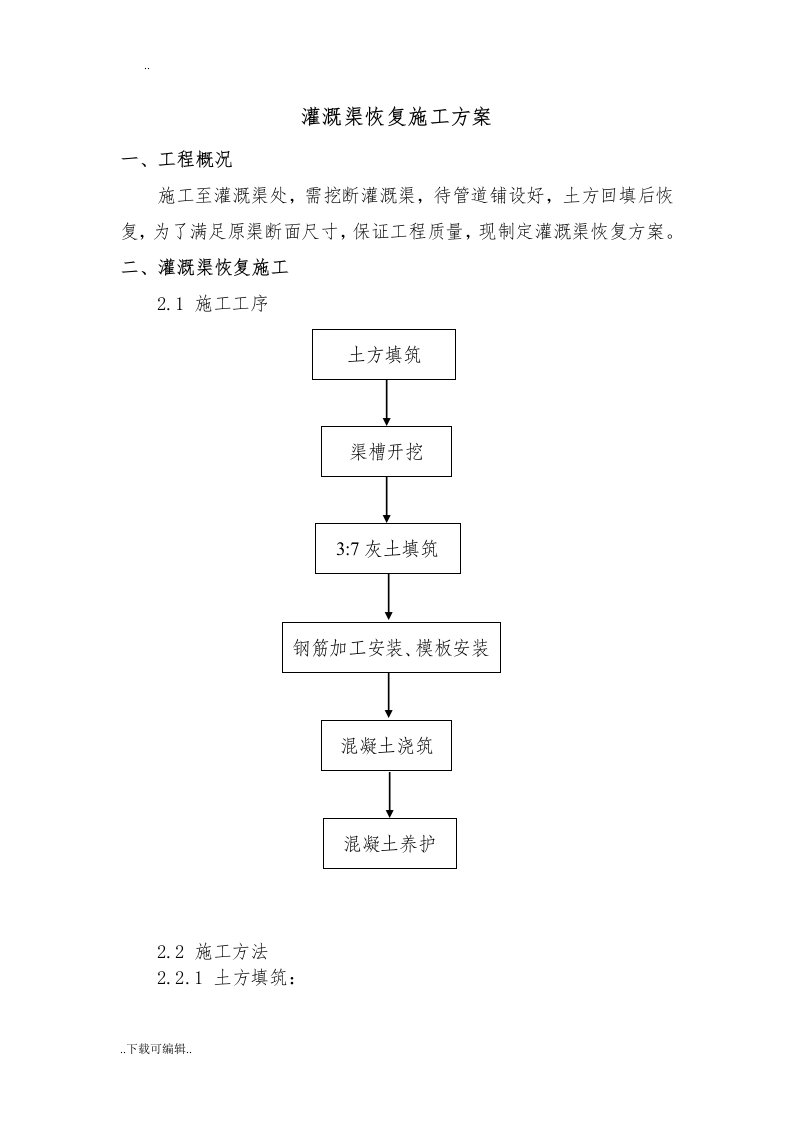 灌溉渠工程施工方案设计