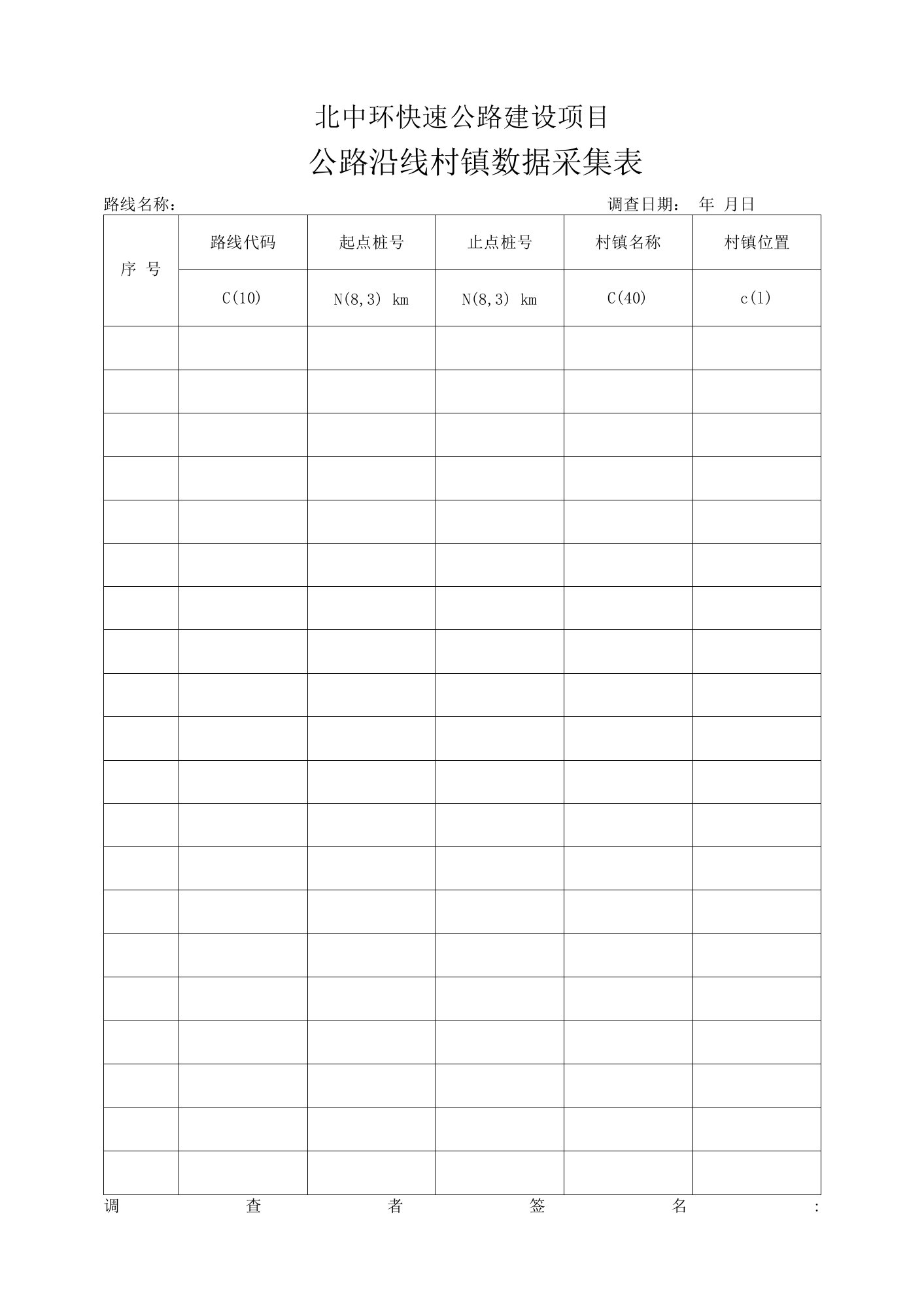 公路沿线村镇数据采集表