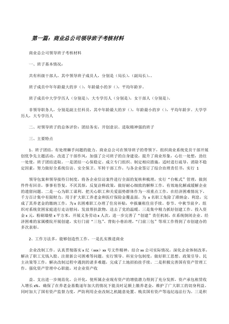 商业总公司领导班子考核材料[修改版]