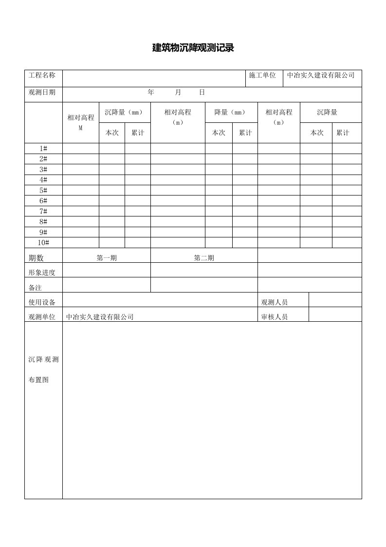 《沉降观测记录表》word版